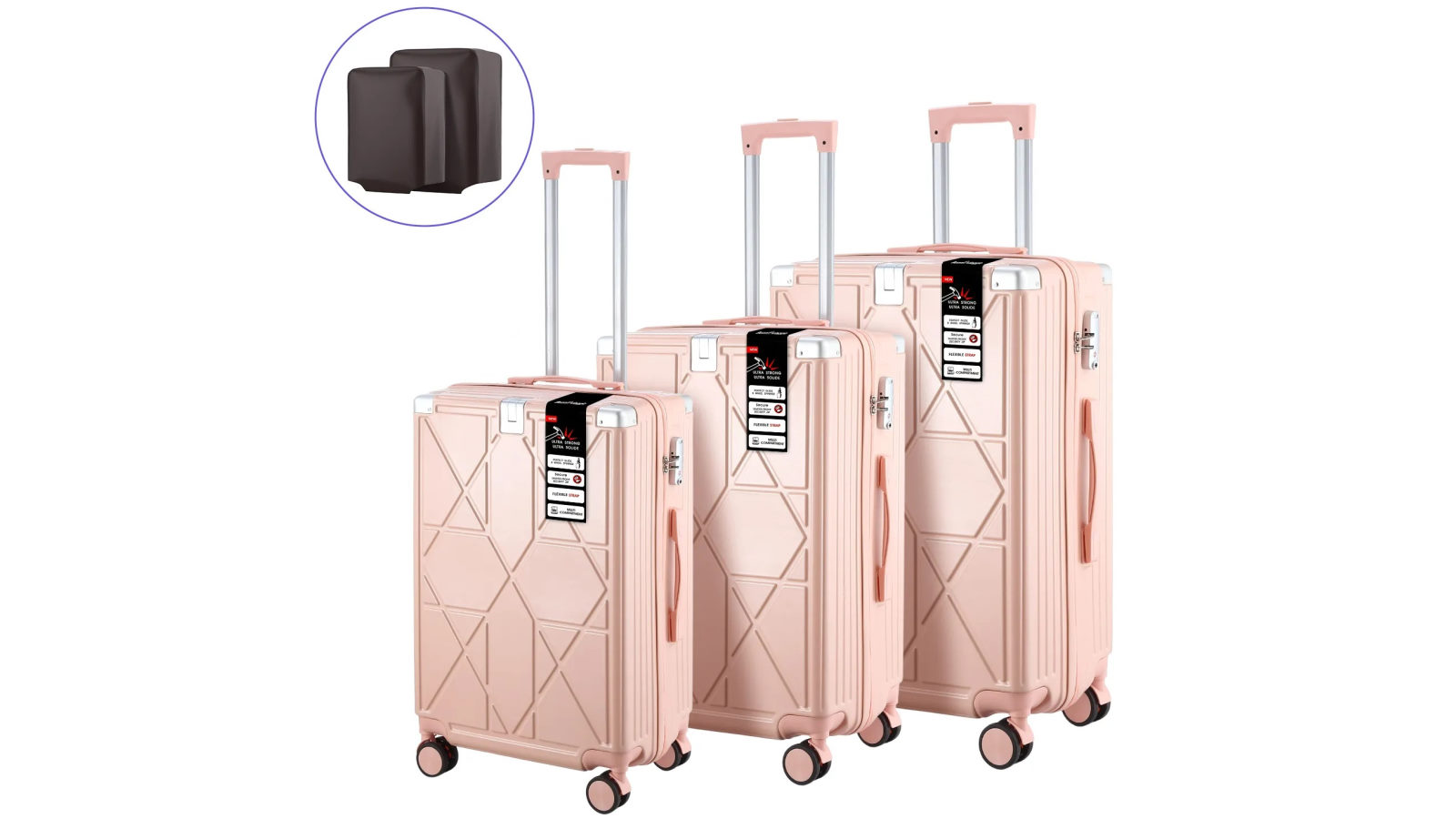 Buon Viaggio 3 Piece Luggage Suitcase Set Carry On Traveller Bag Hard Shell - Pink
