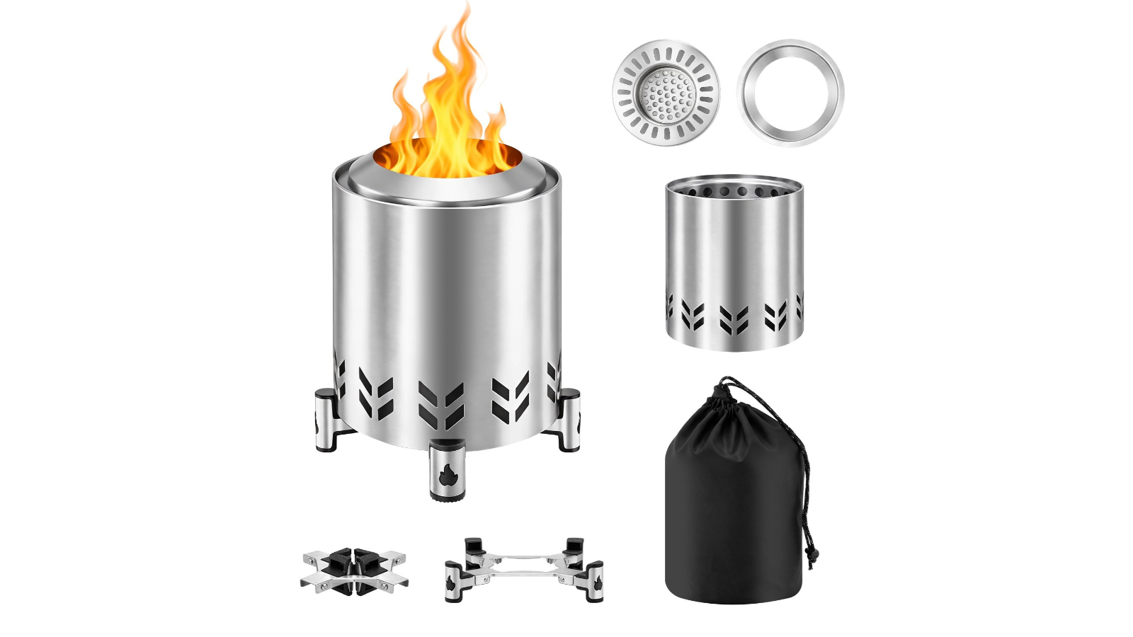 Stainless Steel Smokeless Wood Burning Tabletop with Stand Carry Bag