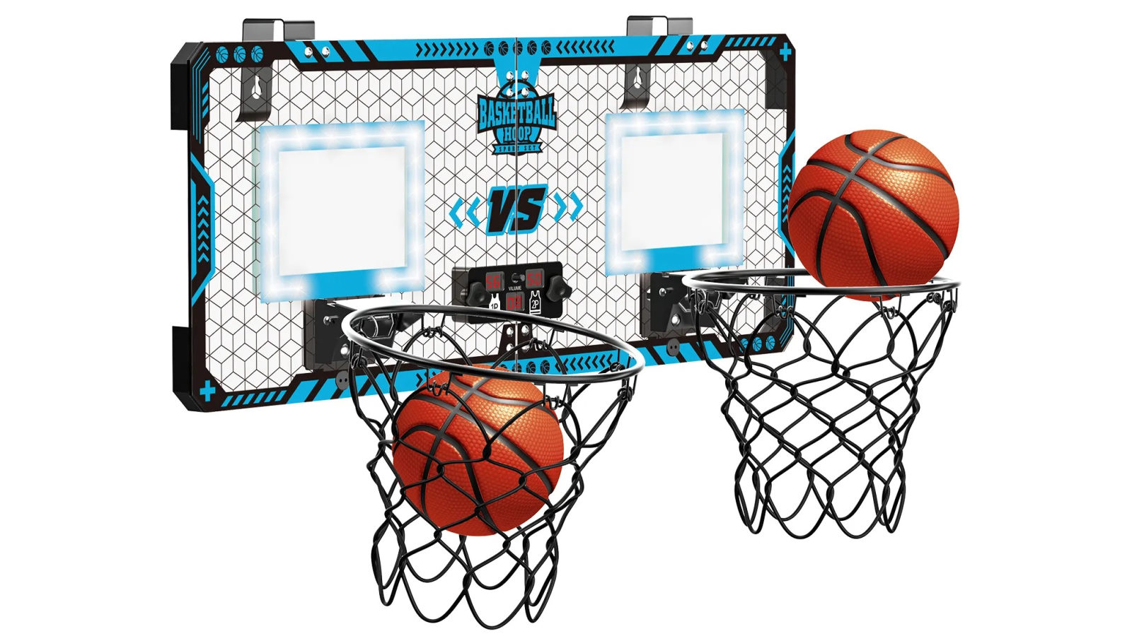 Double Basketball Hoop Ring Rim Net Over the Door LED Scoreboard 2 Player Game 