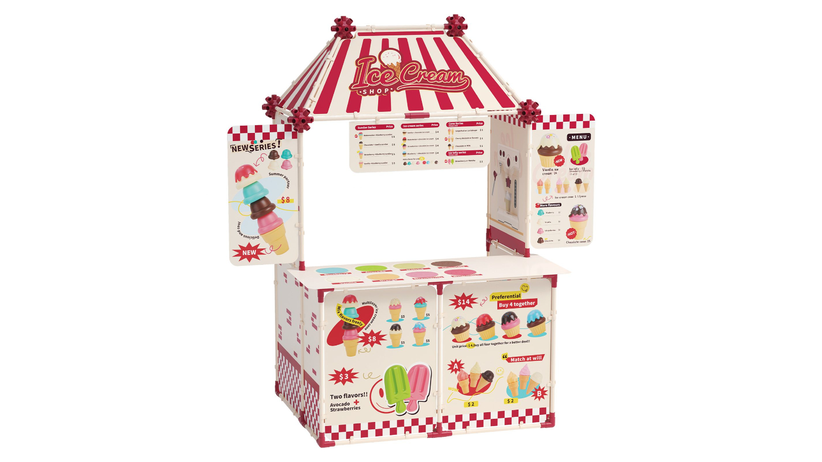 Kids Pretend Play Ice Cream Cart Set 