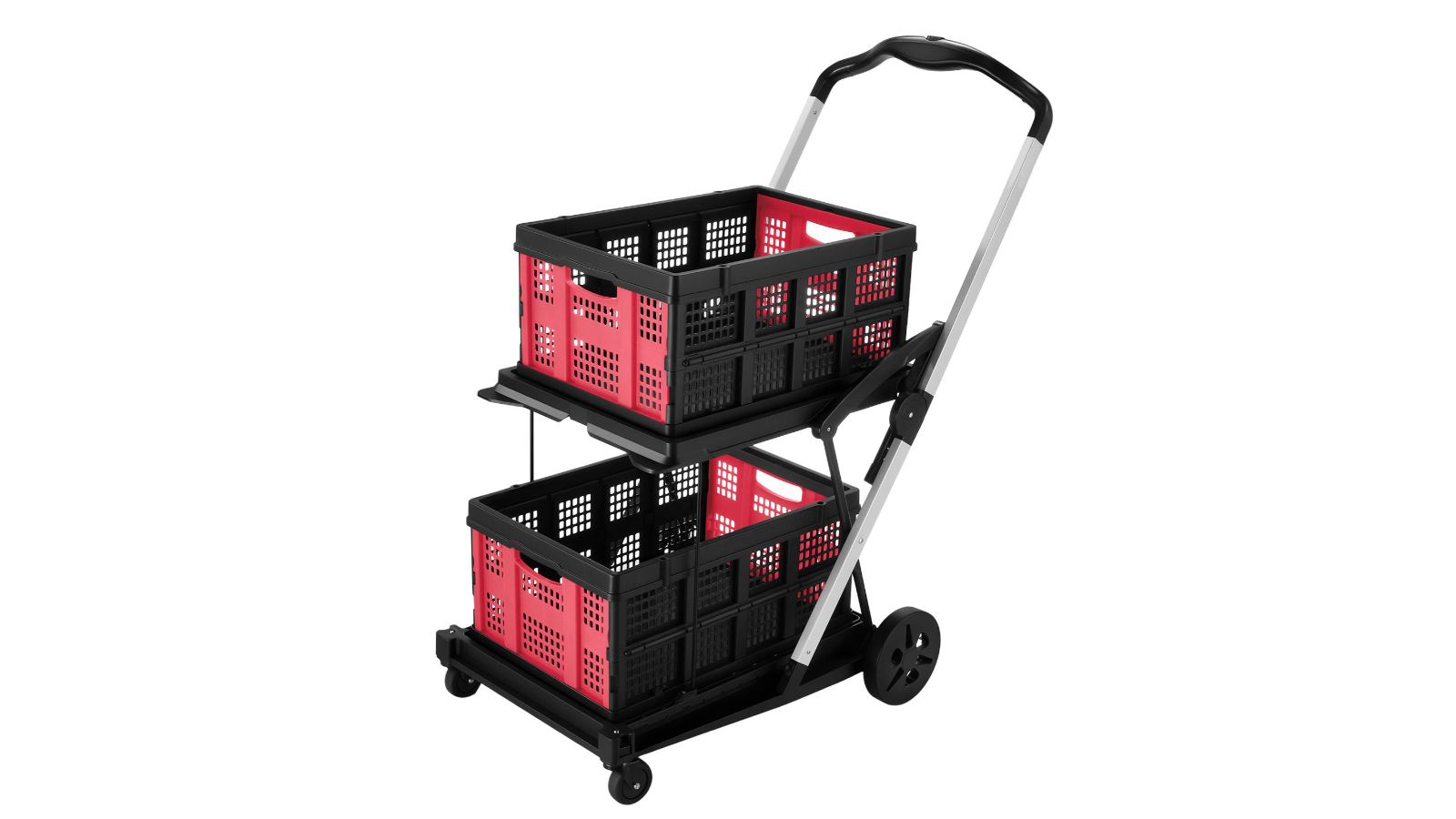 4-Wheels Hand Truck Collapsible Trolley with 2 Basket