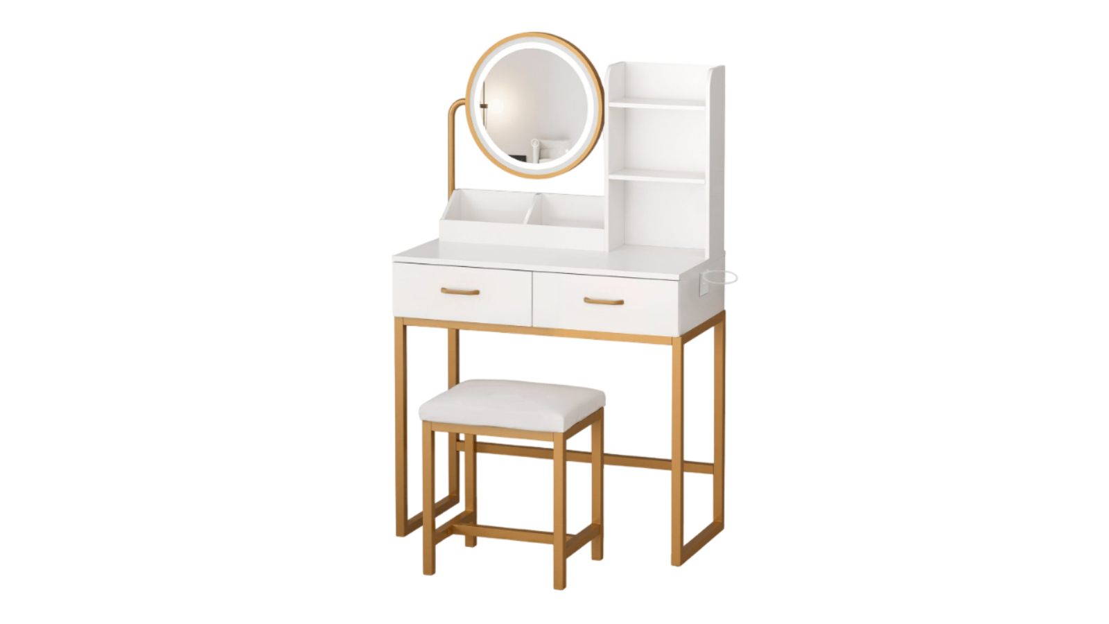 3 Lighting Colour 2-Drawer 3-Storage Shelves Vanity Dresser Set - White 
