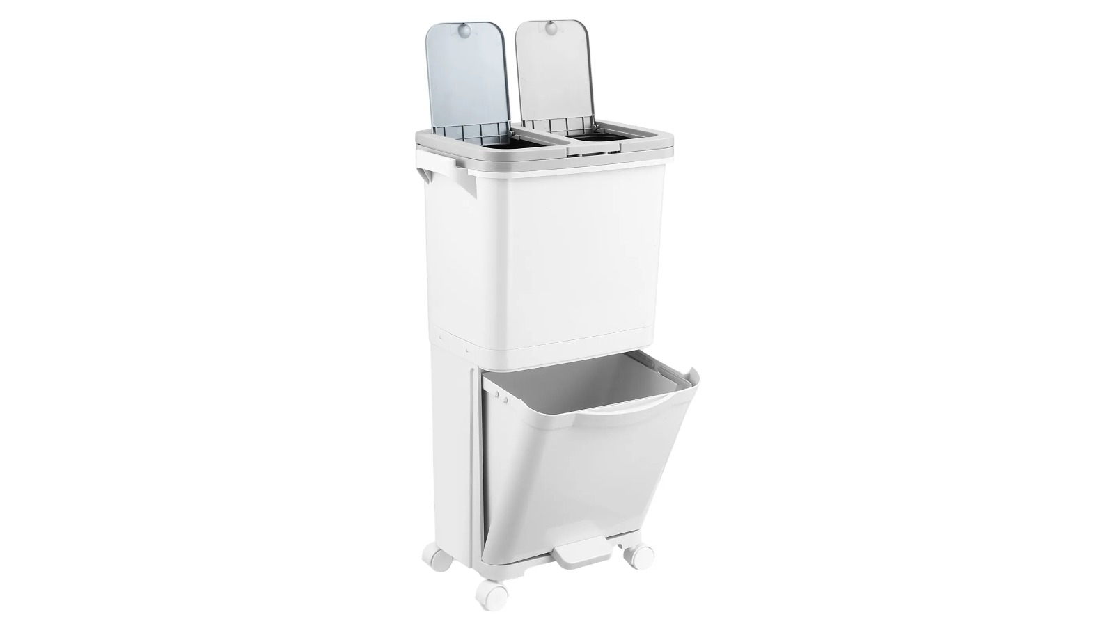 Dr Fussy 2-Tier Rubbish Recycling Bin with Wheel and 3 Compartment - 38L