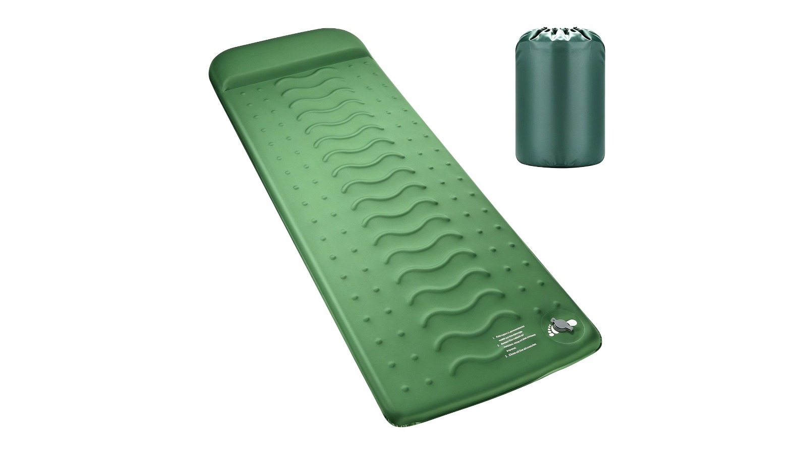Single Self Inflating Camping Sleeping Pad with Built-in Foot Pump and Pillow