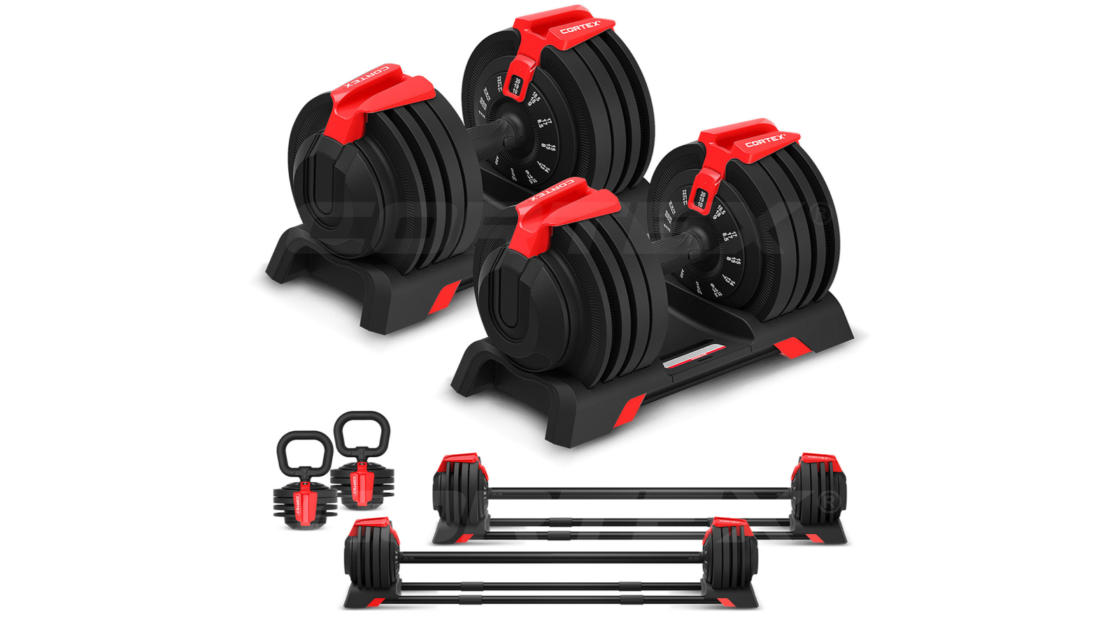 Cortex All-in-One Revolock V2 48kg Adjustable Steel Dumbbell Barbell Kettlebell Set
