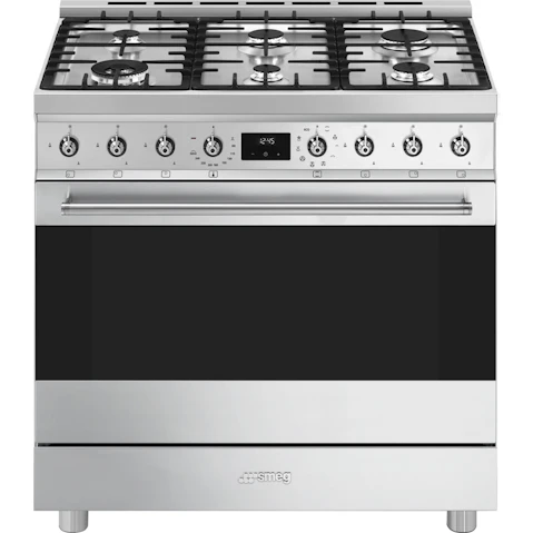 Smeg Classic 900mm Pyrolytic Dual Fuel Freestanding Cooker - Stainless Steel