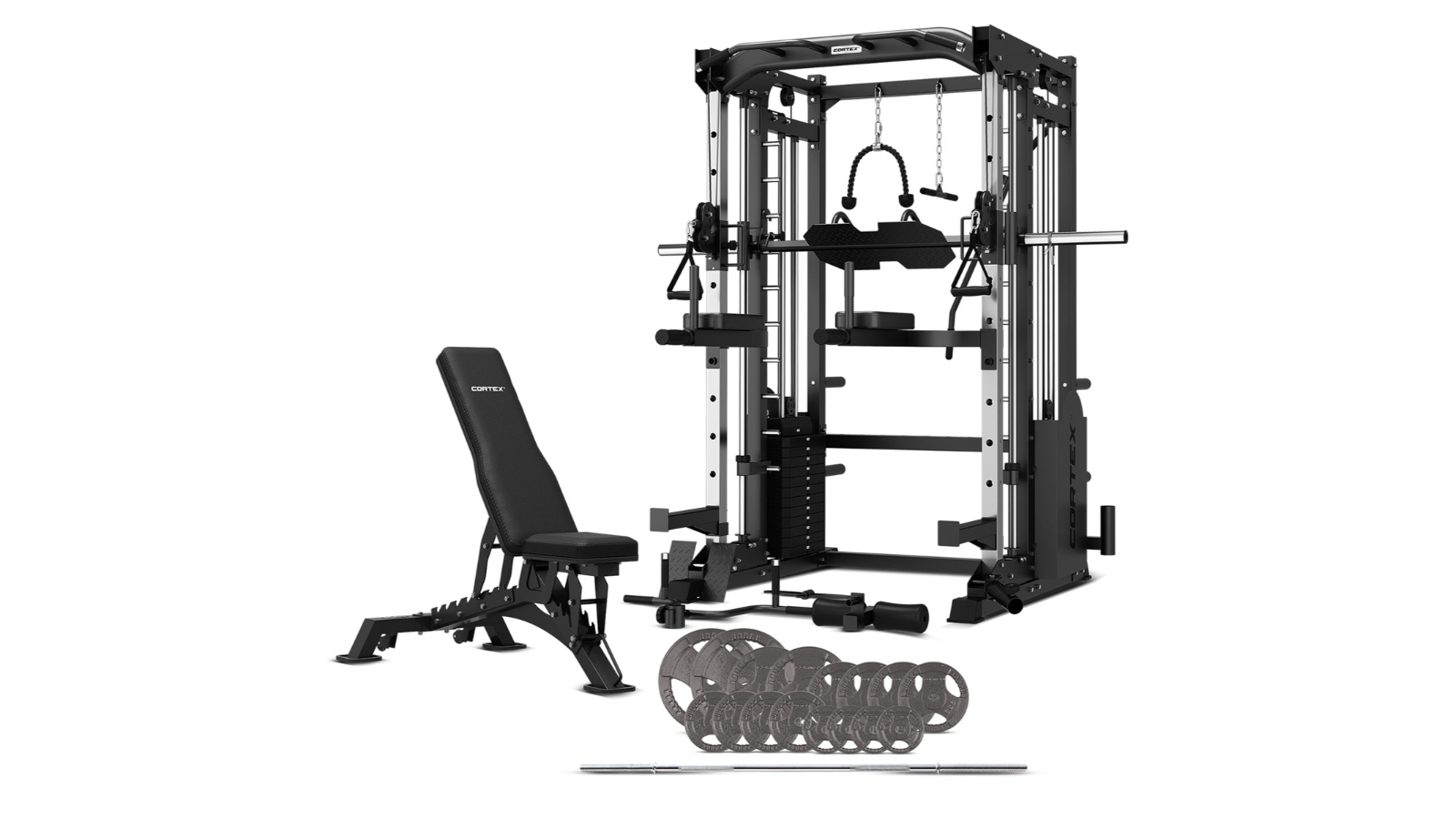 CORTEX SM-25 6-In-1 Power Rack with Smith and Cable Machine + BN-9 ...