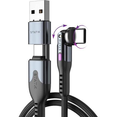 STATIK PowerPivot Pro 1m USB-C to USB-C Cable + USB-A Adapter - Black