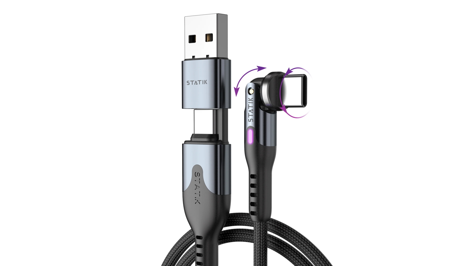 STATIK PowerPivot Pro 2m USB-C to USB-C Cable + USB-A Adapter - Black