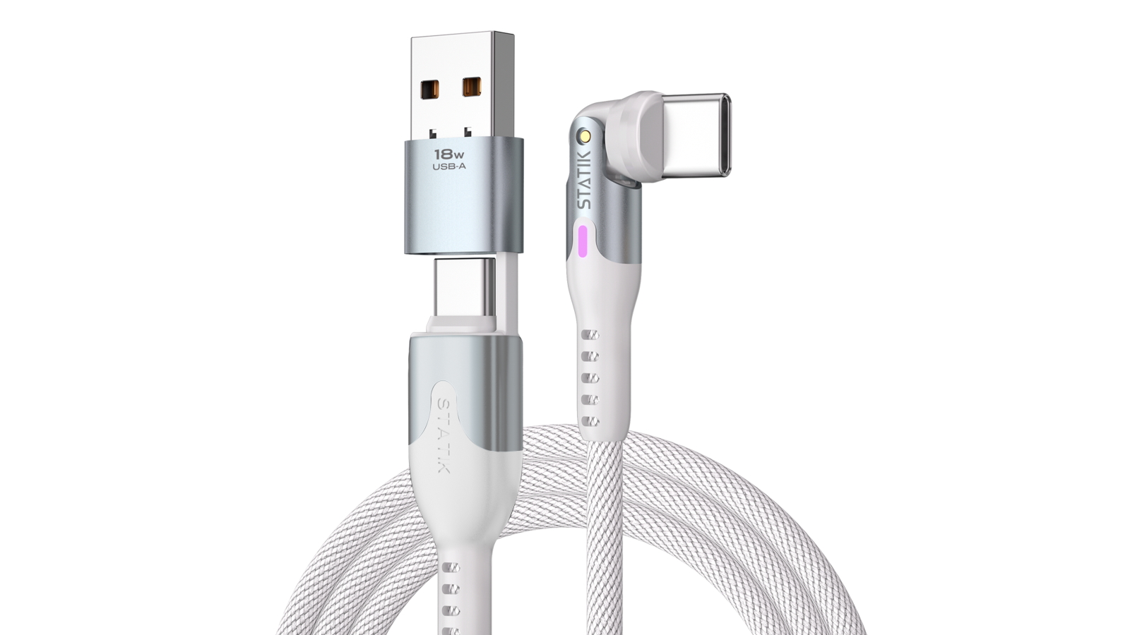 STATIK PowerPivot Pro 1m USB-C to USB-C Cable + USB-A Adapter - White