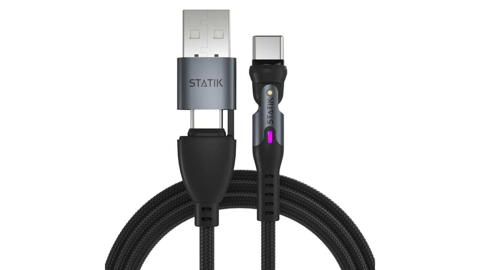 STATIK 360 Pro 1m Universal Magnetic Cable with USB-C, Lightning and micro-USB Tips