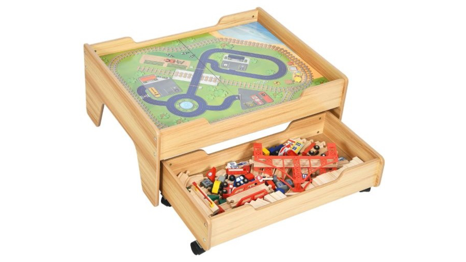 Costway 100 Piece Multi-Coloured Wooden Railway Set 