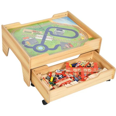 Costway 100 Piece Multi-Coloured Wooden Railway Set