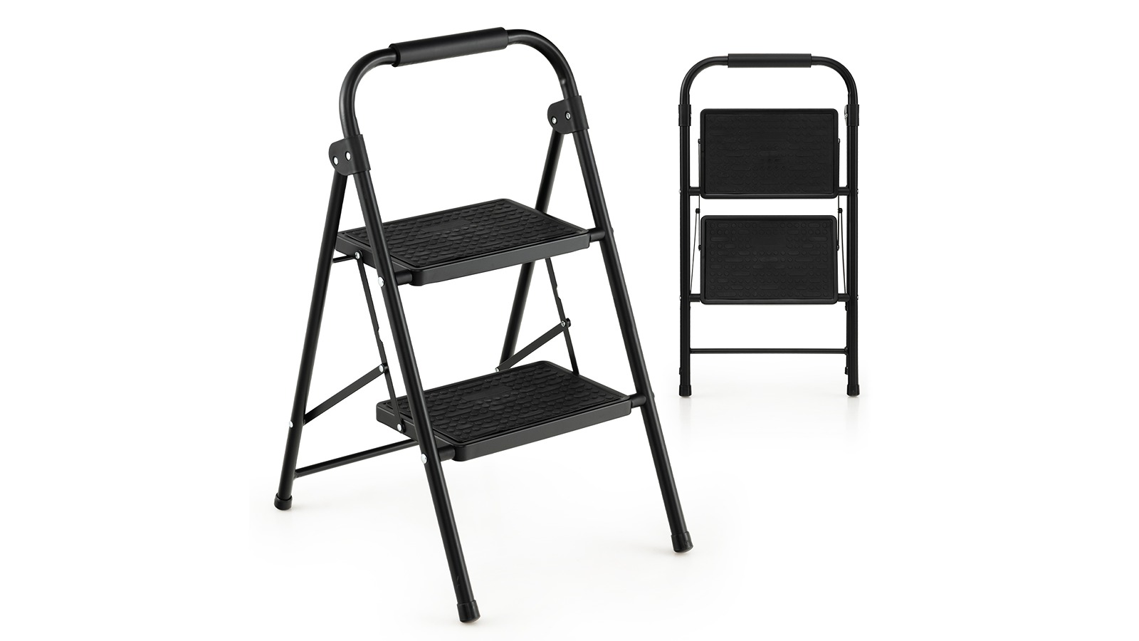 Costway 2-Step Heavy-Duty Metal Portable Folding Ladder - Black