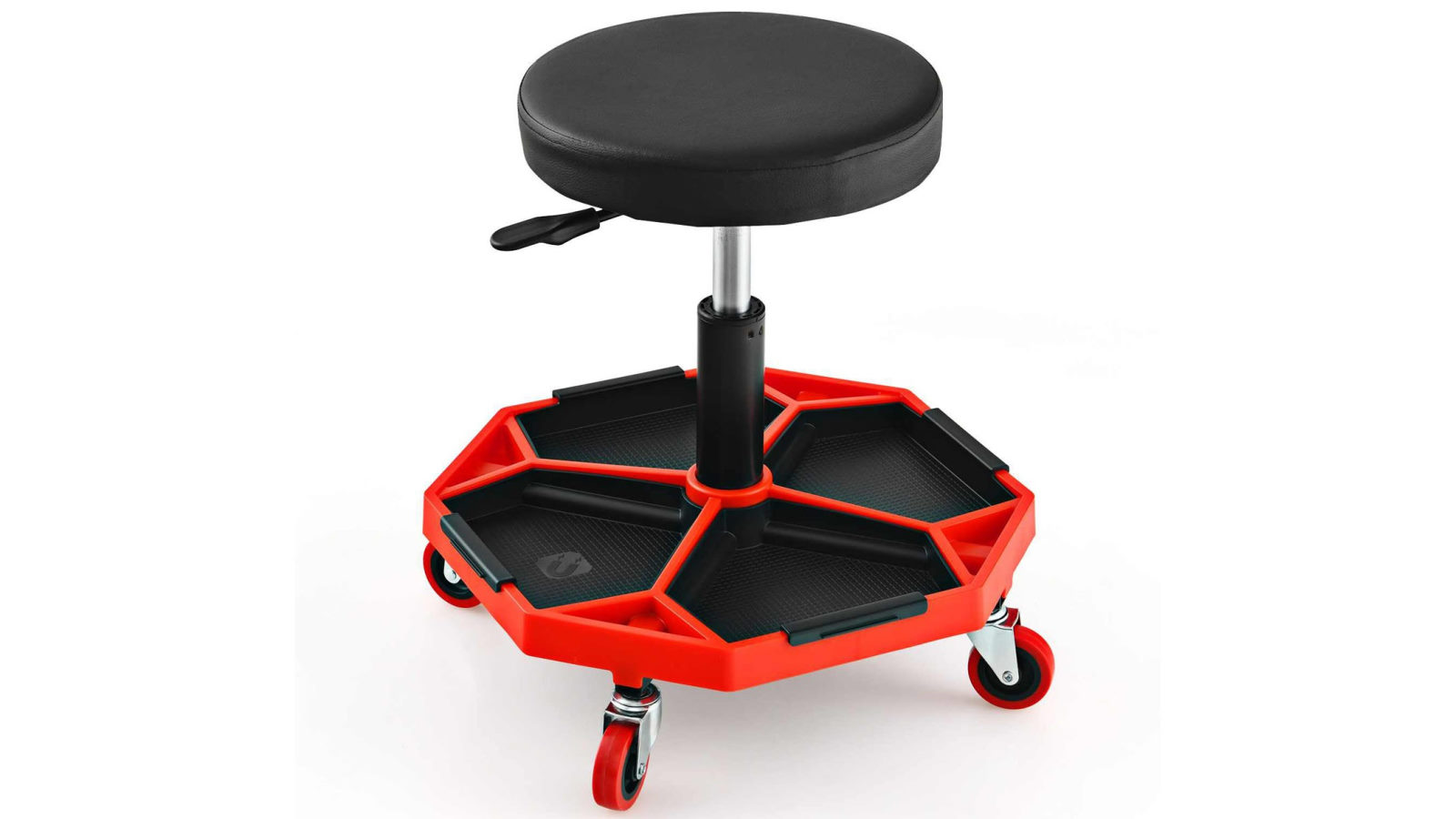 Costway Pneumatic Rolling Mechanic Stool Adjustable Divided Tool Tray and Padded Seat Garage Repair Trolley