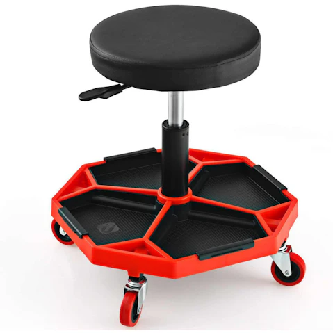 Costway Pneumatic Rolling Mechanic Stool Adjustable Divided Tool Tray and Padded Seat Garage Repair Trolley