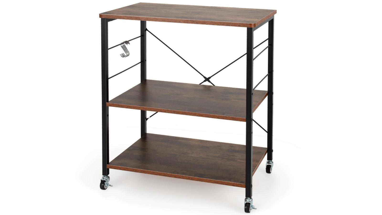 Costway 3 Tier Utility Serving Cart Kitchen Baker Rack Standing Microwave Shelf with Hooks