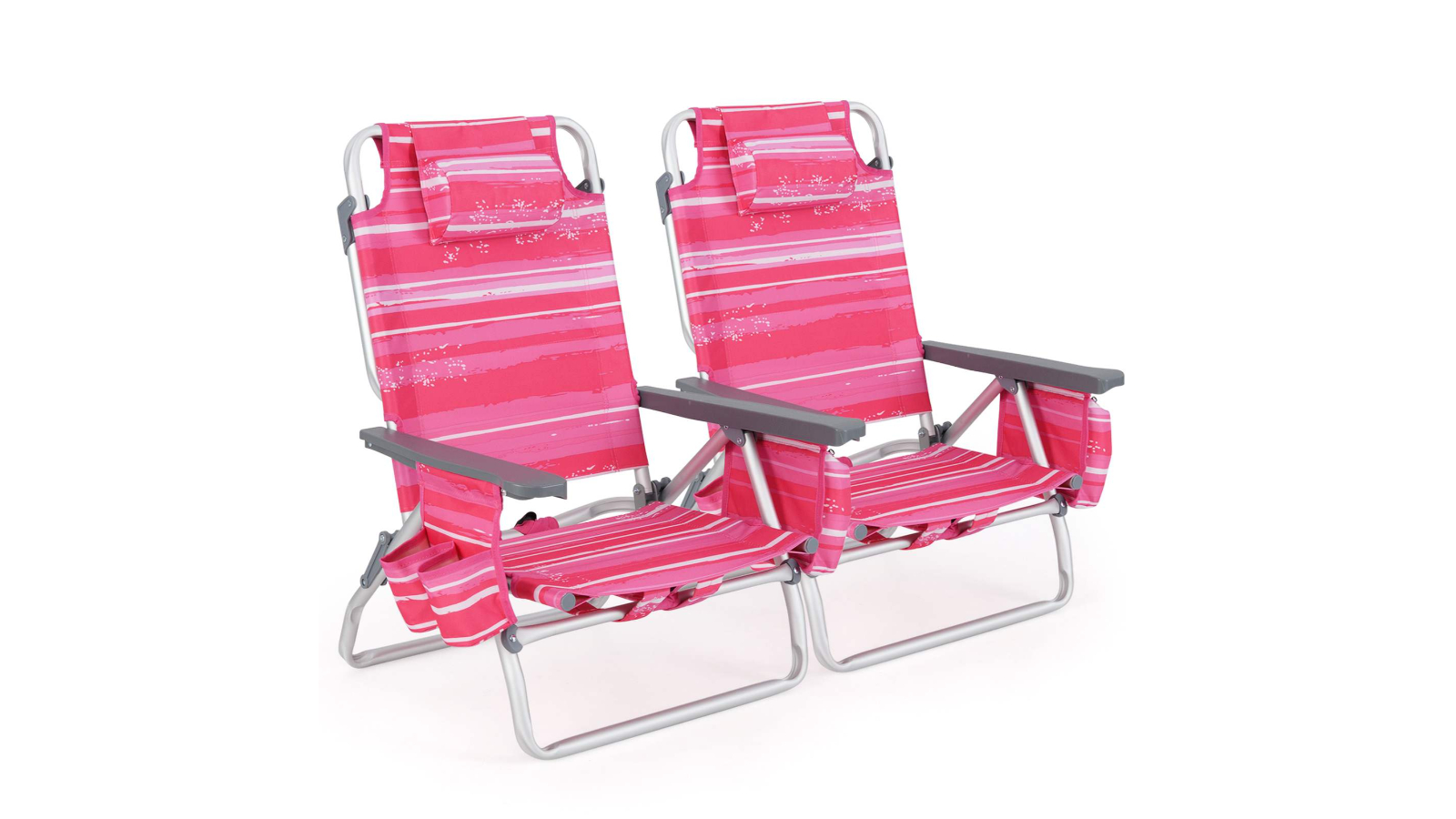 Costway 2 Piece Reclining Beach Chair with 5-Position Backrest and Head Pillow - Pink