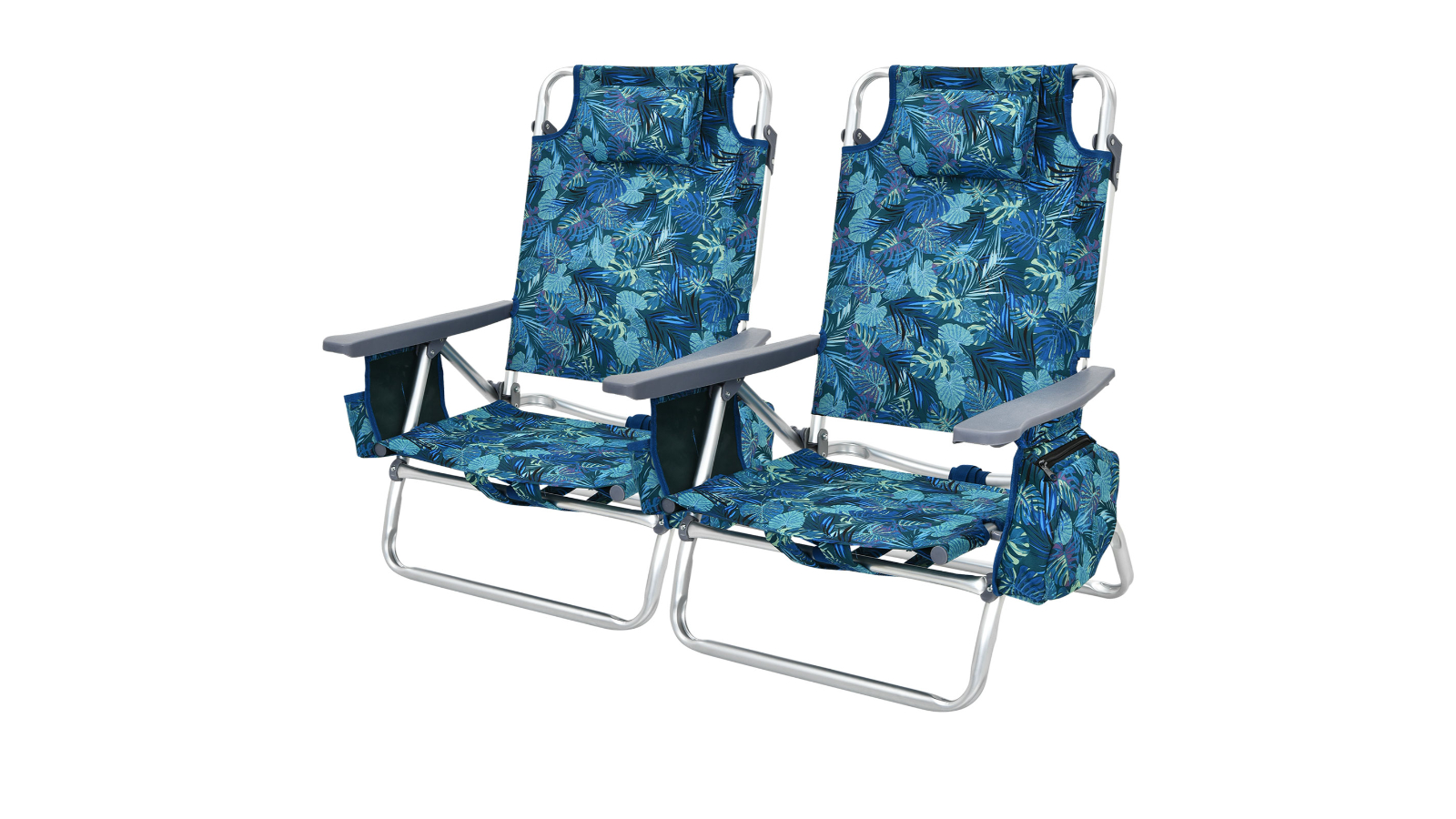 Costway 2 Piece Reclining Beach Chair with 5-Position Backrest and Head Pillow