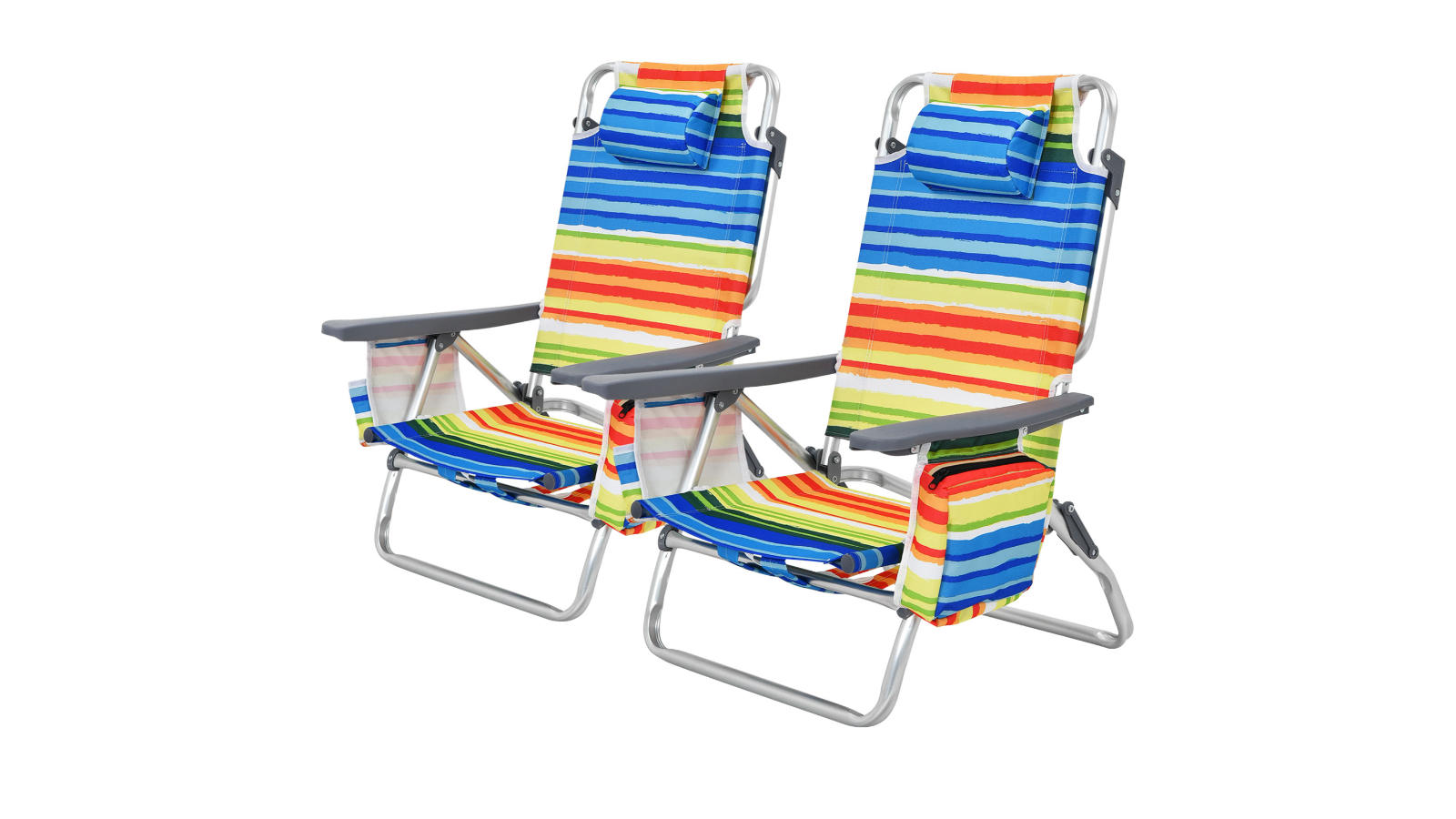 Costway Pack of 2 Reclining Beach Chair with 5-Position Adjustable Backrest and Head Pillow
