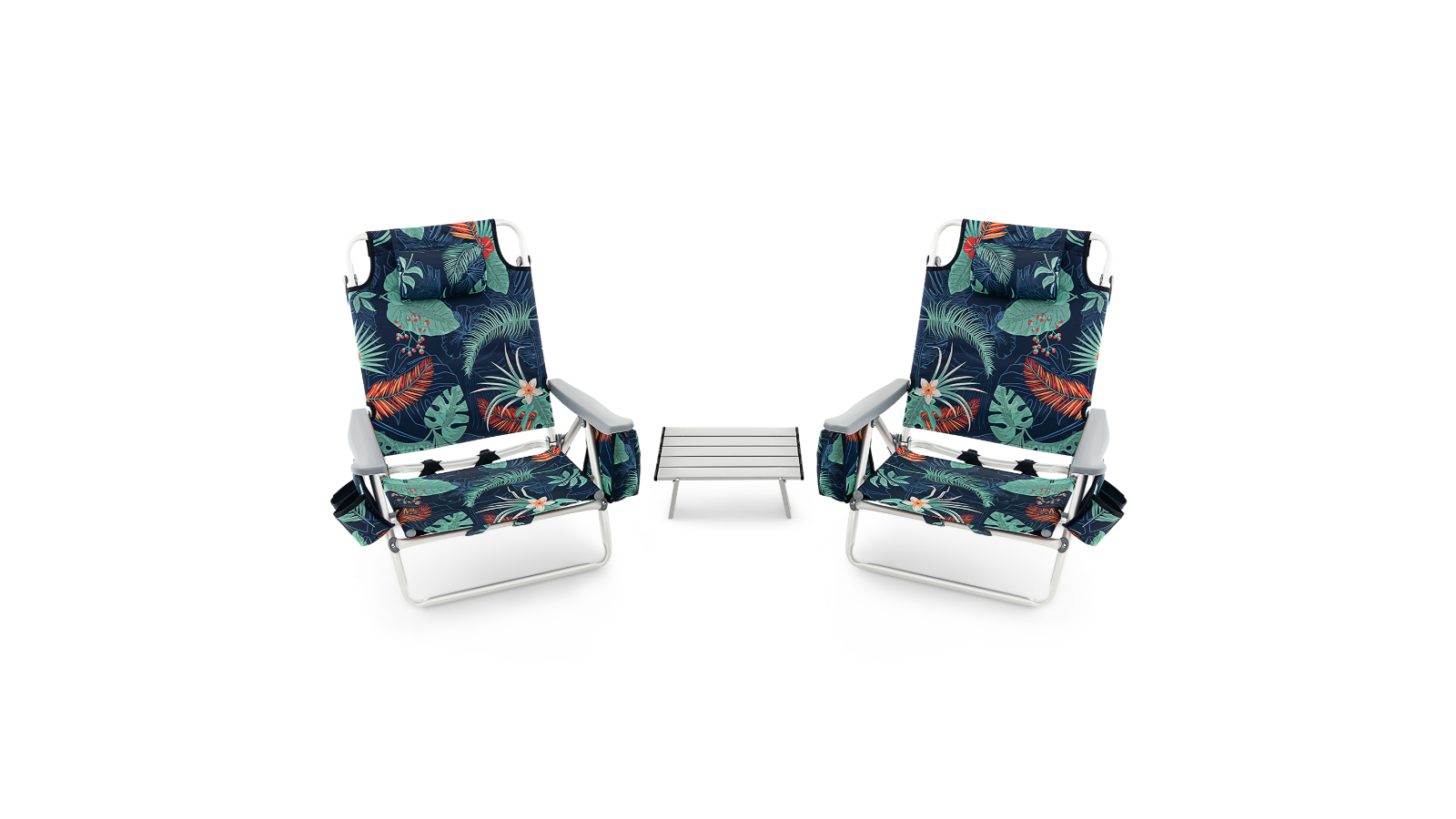Costway Pack of 2 5-Position Aluminium Folding Beach Chair - Green