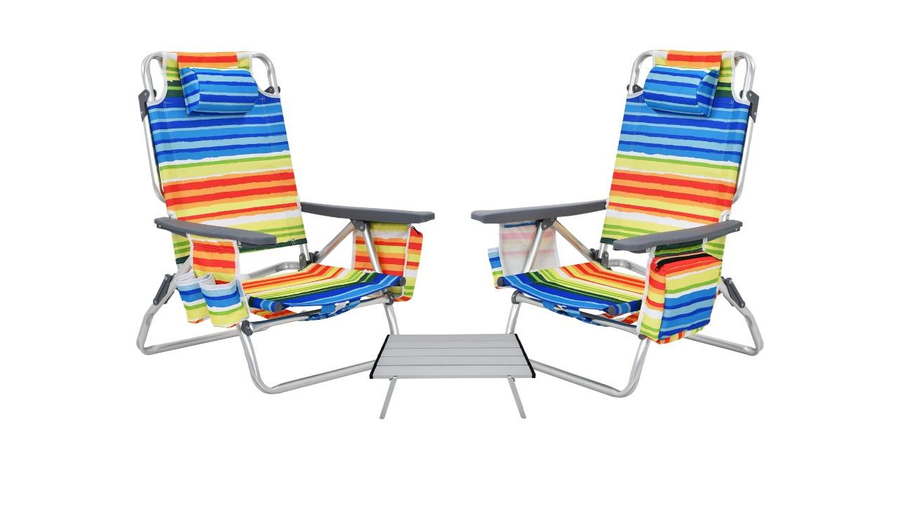 Costway Pack of 2 5-Position Folding Backpack Beach Reclining Chair - Yellow