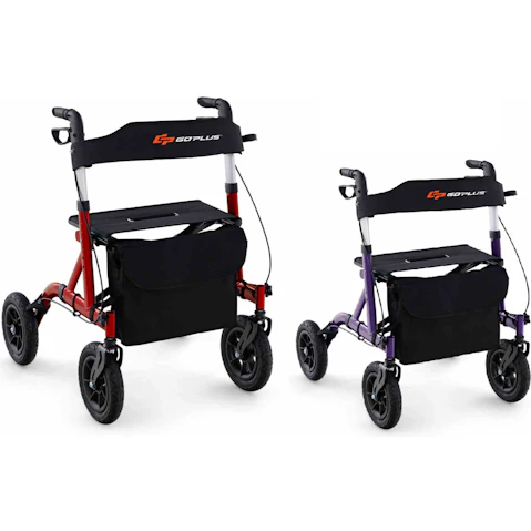 Costway Folding Aluminum Rolling Walker with Seat and Storage