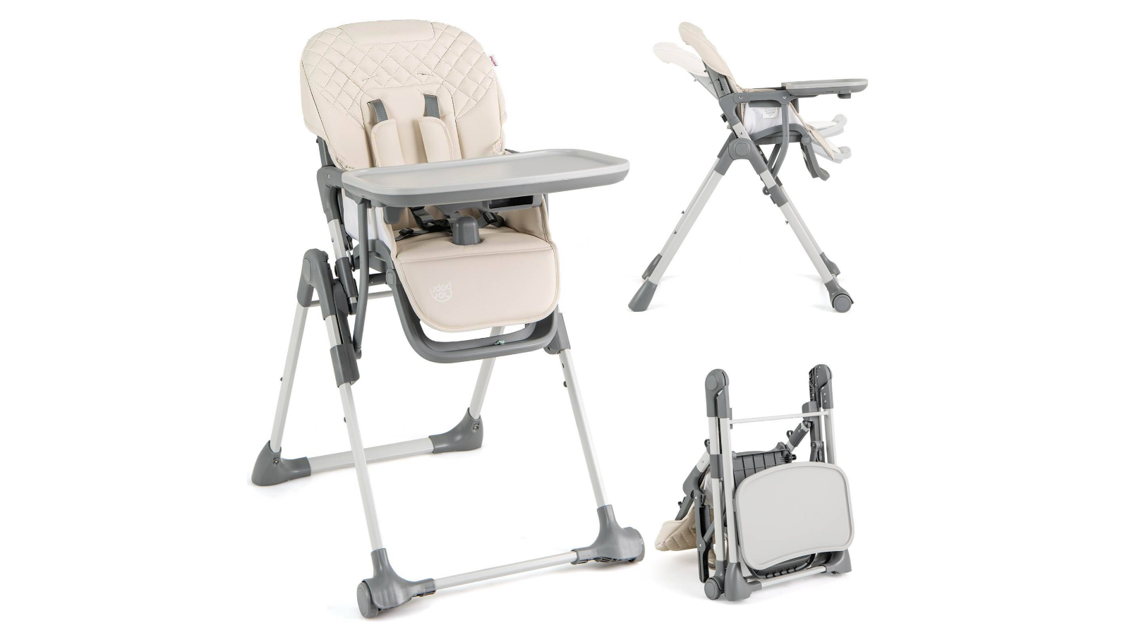 costway-foldable-high-chair-with-wheels-and-pu-cushion-white-harvey