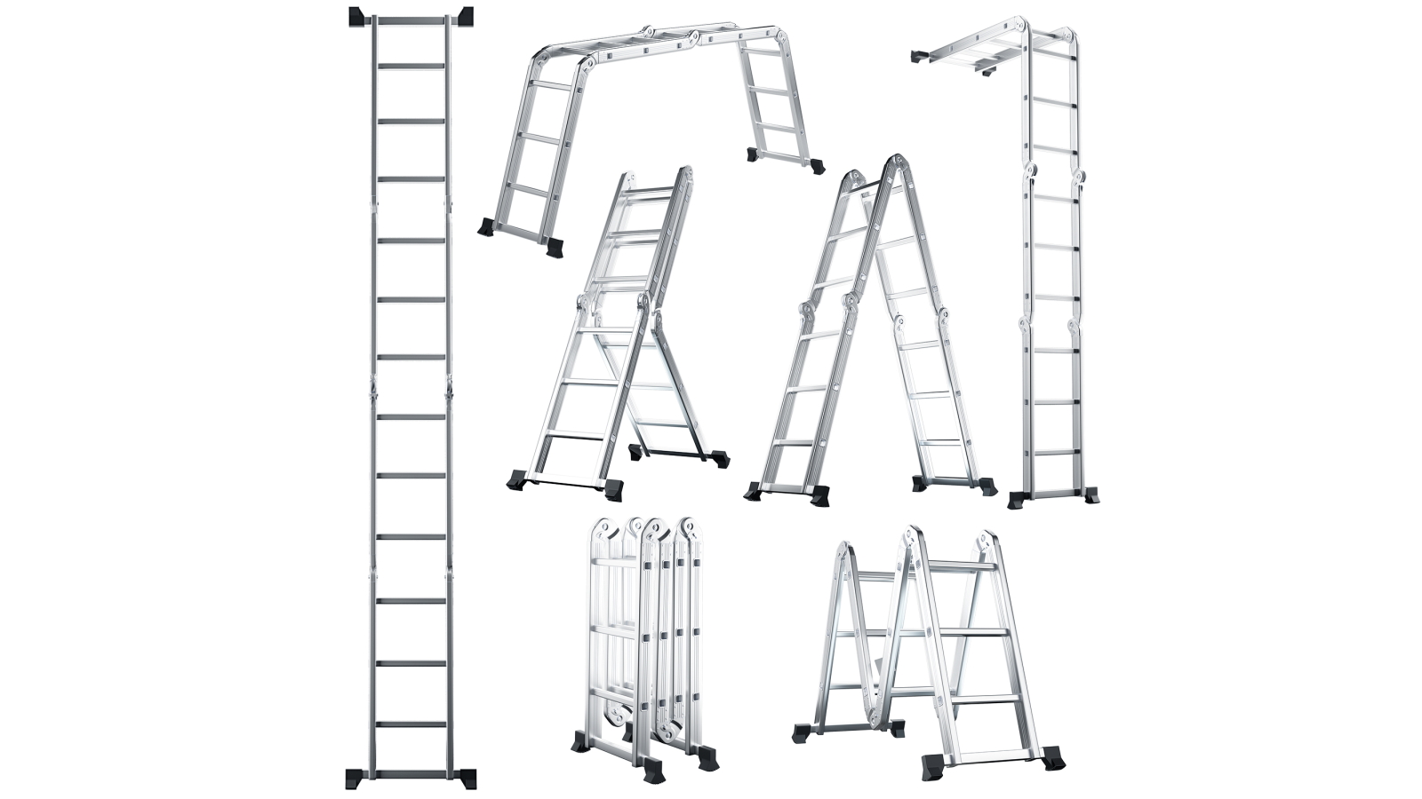 Costway 3.7m 7-in-1 Folding Aluminum Ladder with Adjustable Extension and Scaffold