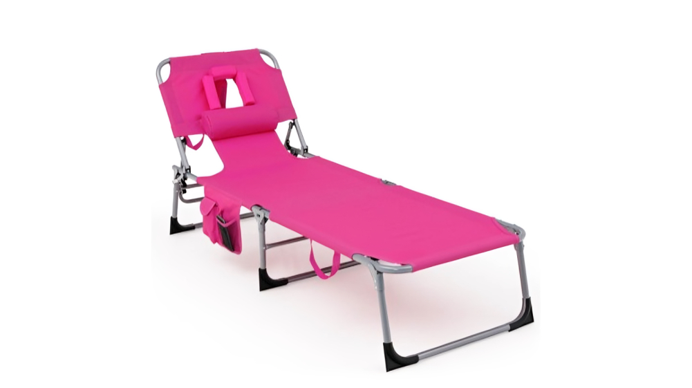 Costway Adjustable Beach Lounge Chair with Pillow - Pink