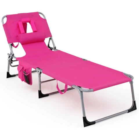Costway Adjustable Beach Lounge Chair with Pillow - Pink