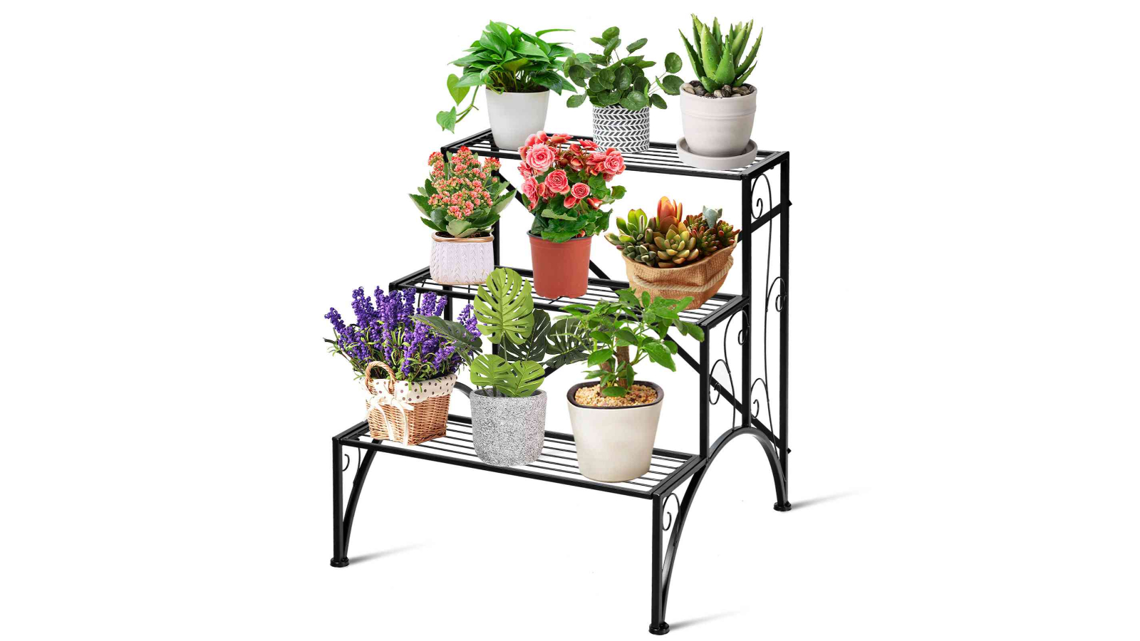 Wire Rack For Plants Costway 3-Tier Decorative Metal Garden Plant Rack - 60kg | Harvey Norman