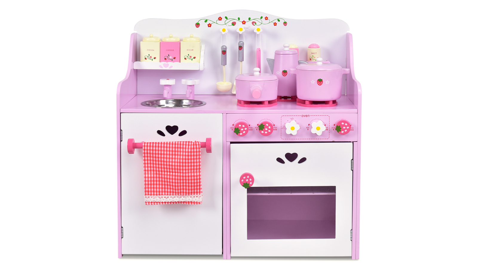 Costway Wooden Kitchen Playset with Full Accessories - Pink