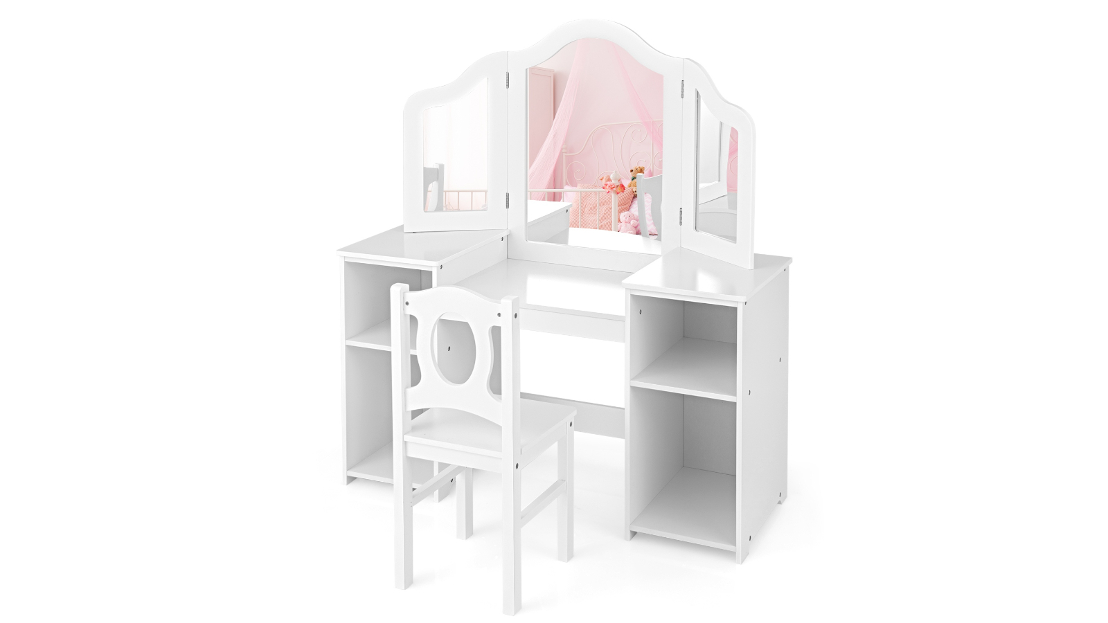 Costway 2-in-1 Makeup Table and Chair Set with Mirror - White