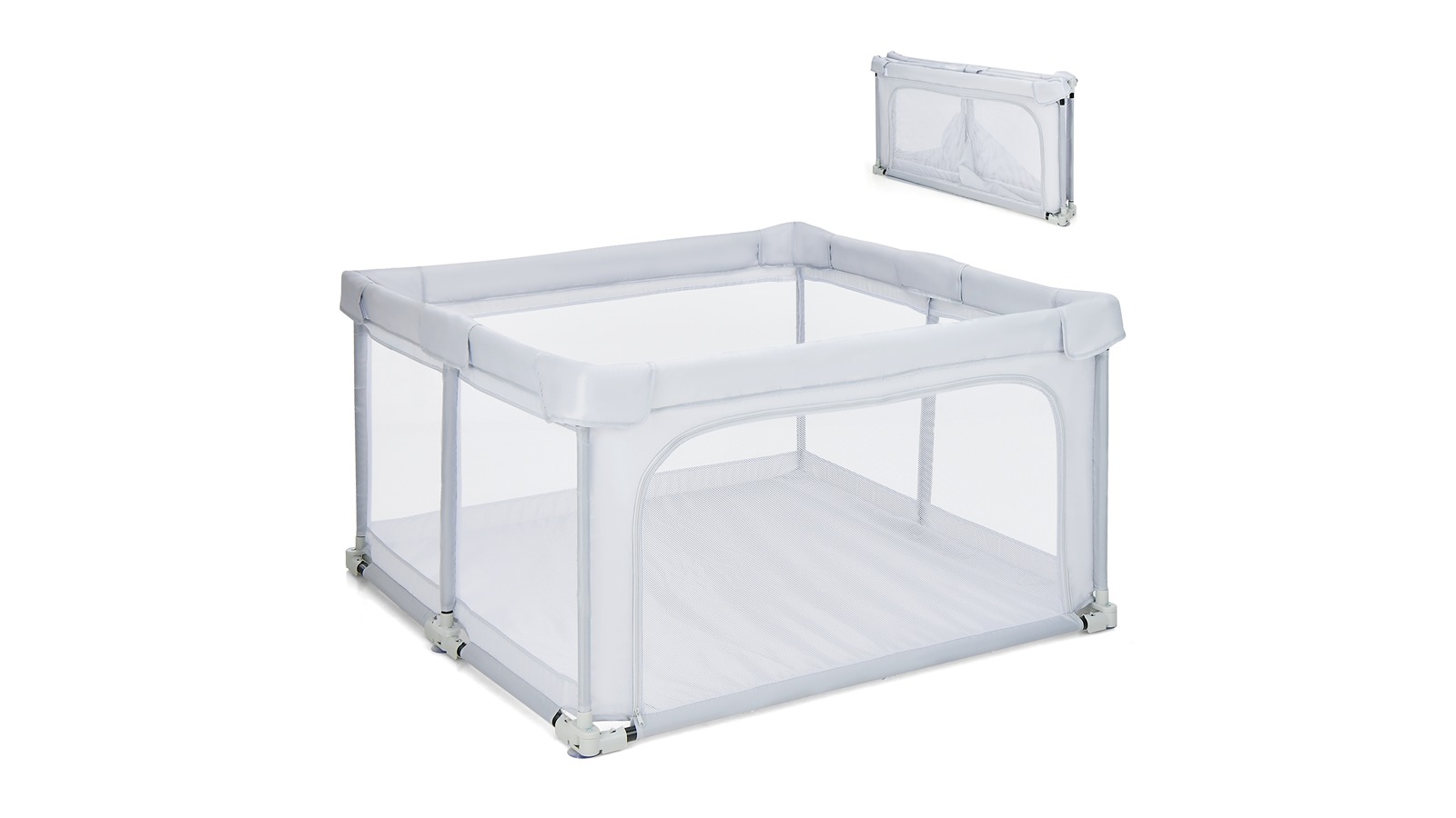 Costway Folding Playpen with Crawling Mat and Pull Ring - Grey