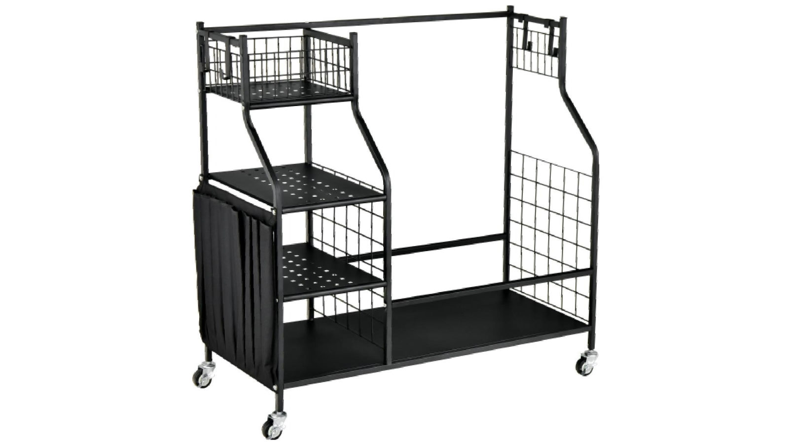 Costway Golf Storage Rack for Mobile Golf Club Bag with Wheels and Shelving - Black