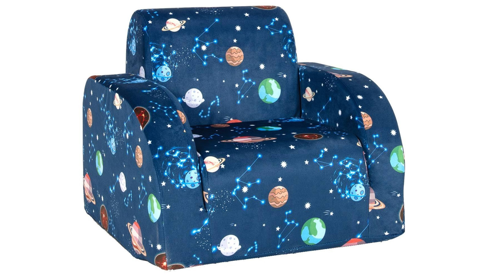 Costway Flip Out Sofa Chair Planet Pattern Velvet Couch Lounge Armchair Nursery Bedroom - Blue
