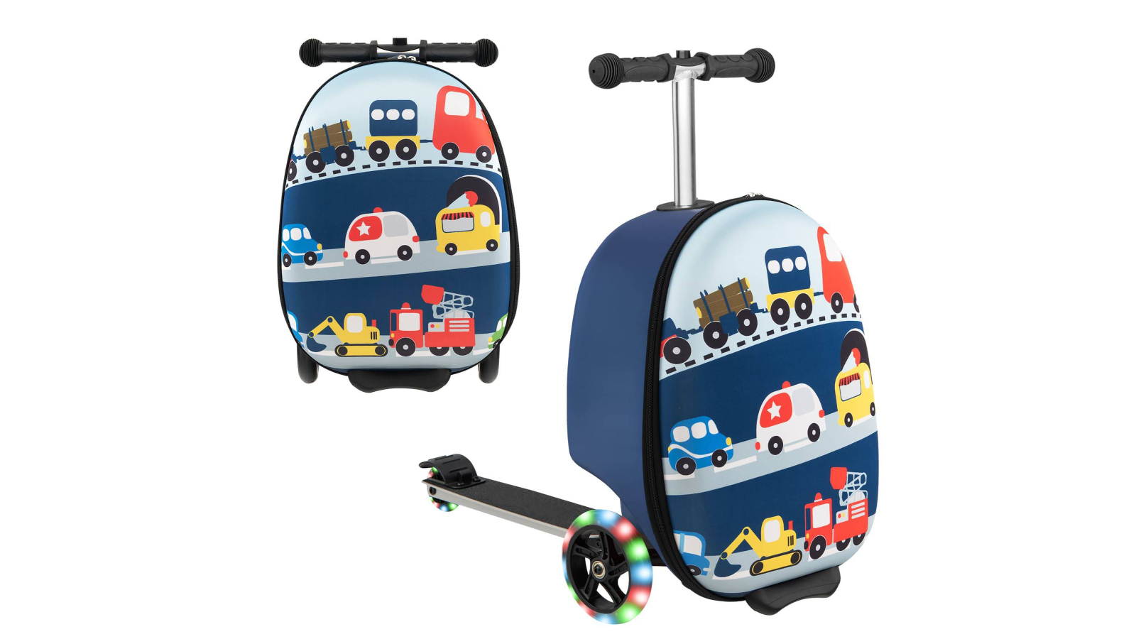 Costway 2-in-1 Suitcase Scooter with LED Wheels - Blue