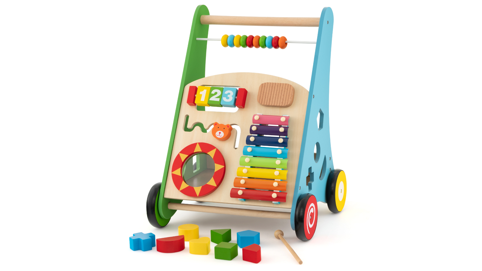 Costway Wooden Push Walker Activity Center Toy
