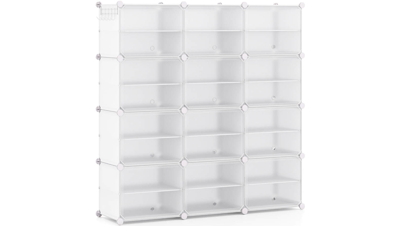 Costway 12-Cube Shoe Storage Cabinet with 5 Hanging Hooks and 12-Doors - Whitec