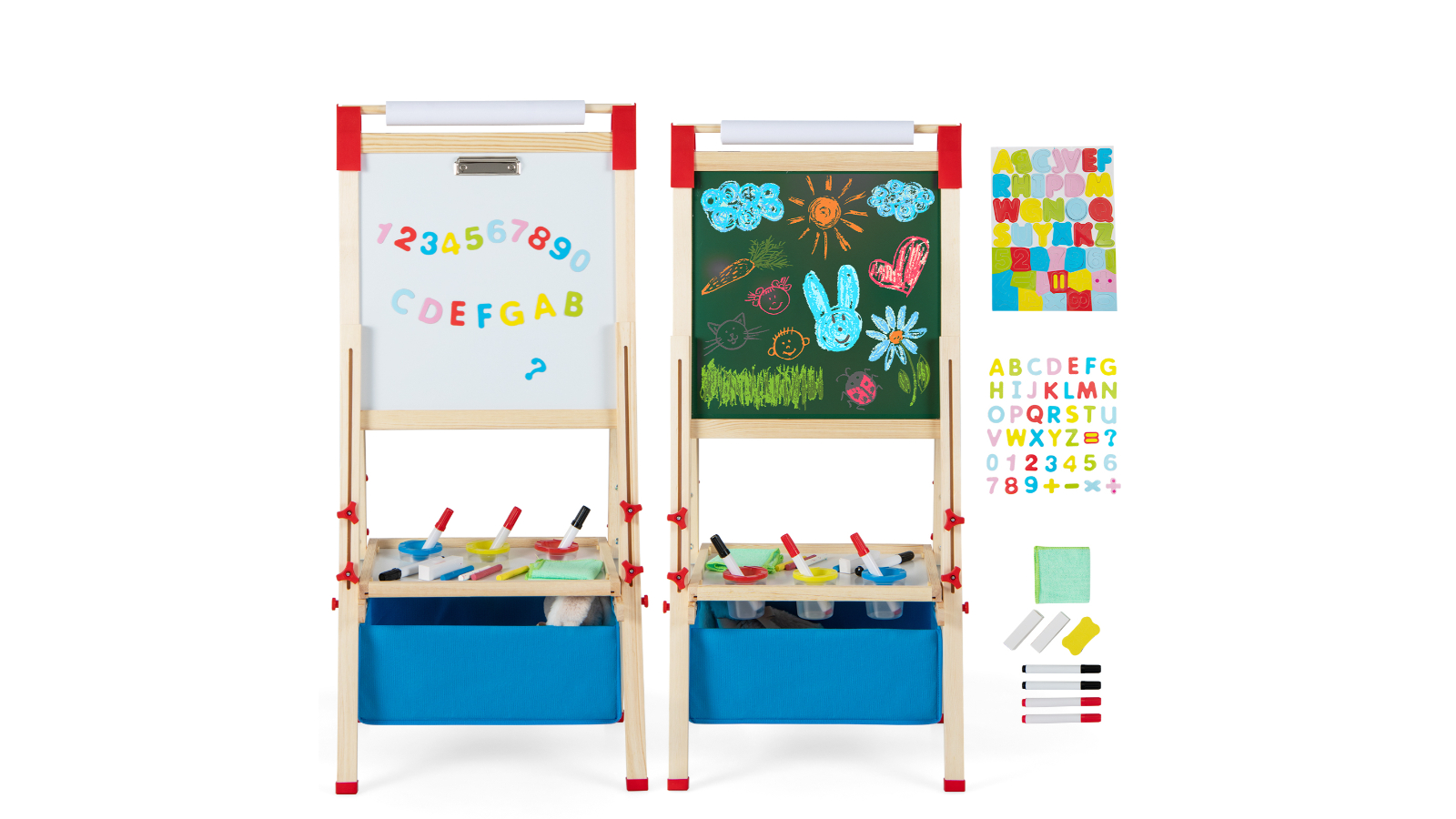 Costway 3-in-1 Art Easel Wooden Chalkboard with Paper Roll Painting - Blue