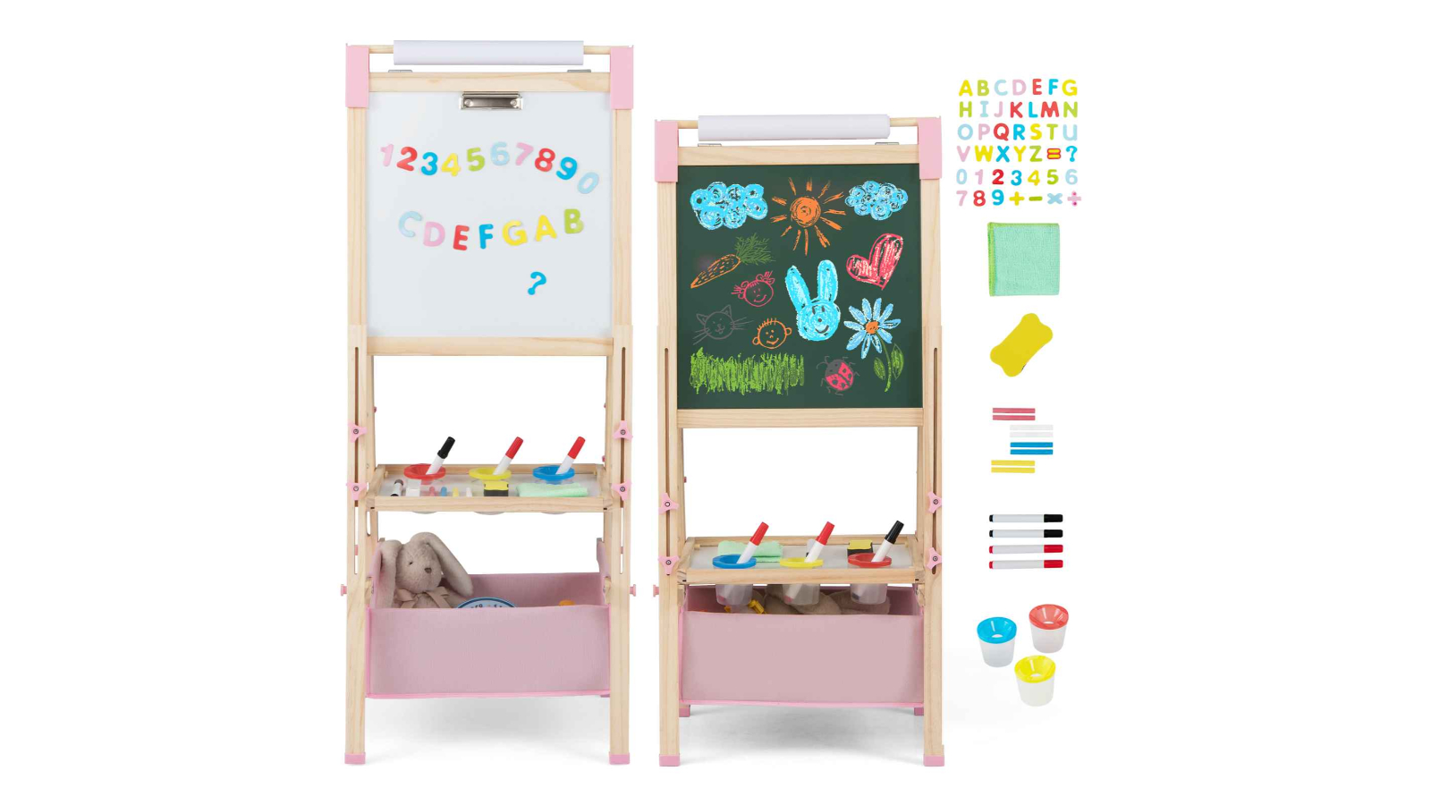 Costway 3-in-1 Art Easel Wooden Chalkboard with Paper Roll Painting - Pink