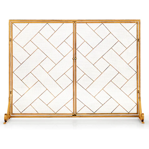 Costway 2-Panel Metal Double-Door Fireplace Screen - Gold