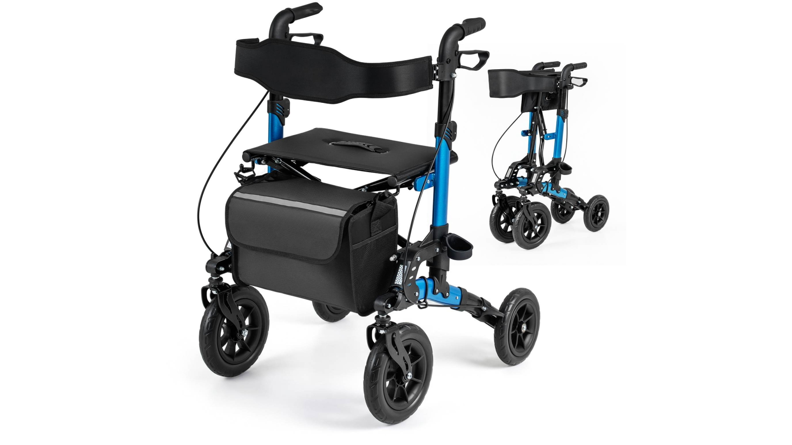Costway 4-Wheel Folding Aluminium Rollator Walker with Seat and Storage Bag - Blue