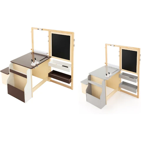 Costway 3-in-1 Painting Table Bench Set with Cup Holder and Metal Clip