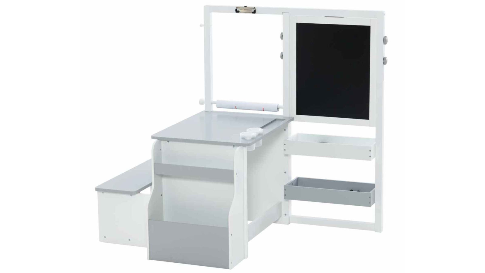 Costway 3IN1 Double-Sided Art Easel Painting Table Bench Set - White/Grey