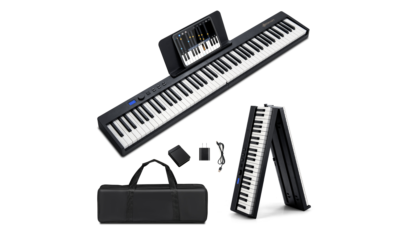 Costway 88 Key Folding Electronic Piano Keyboard with Carry Bag and Music Stand - Black