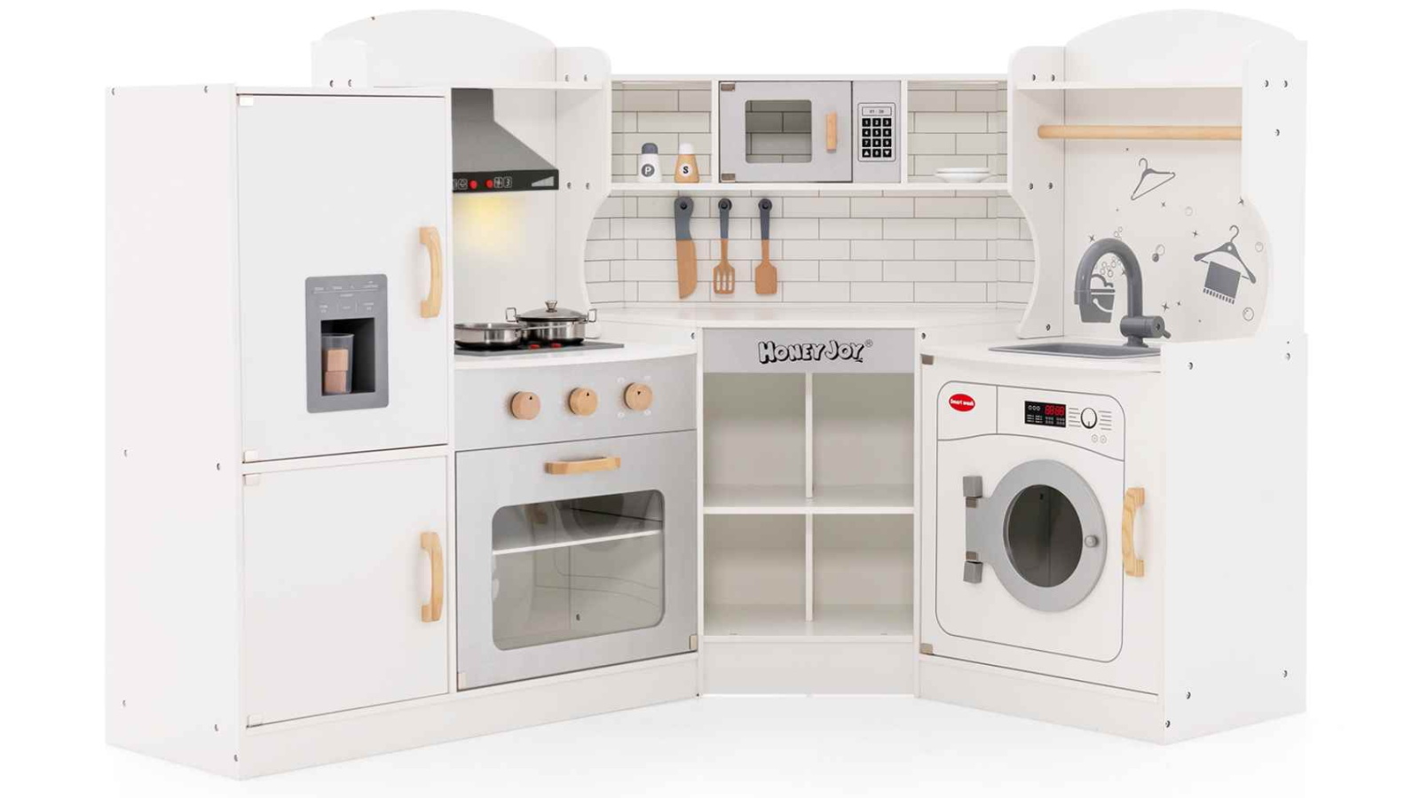 Costway Wooden Corner Pretend Kitchen Playset with Kitchen Accessories - White