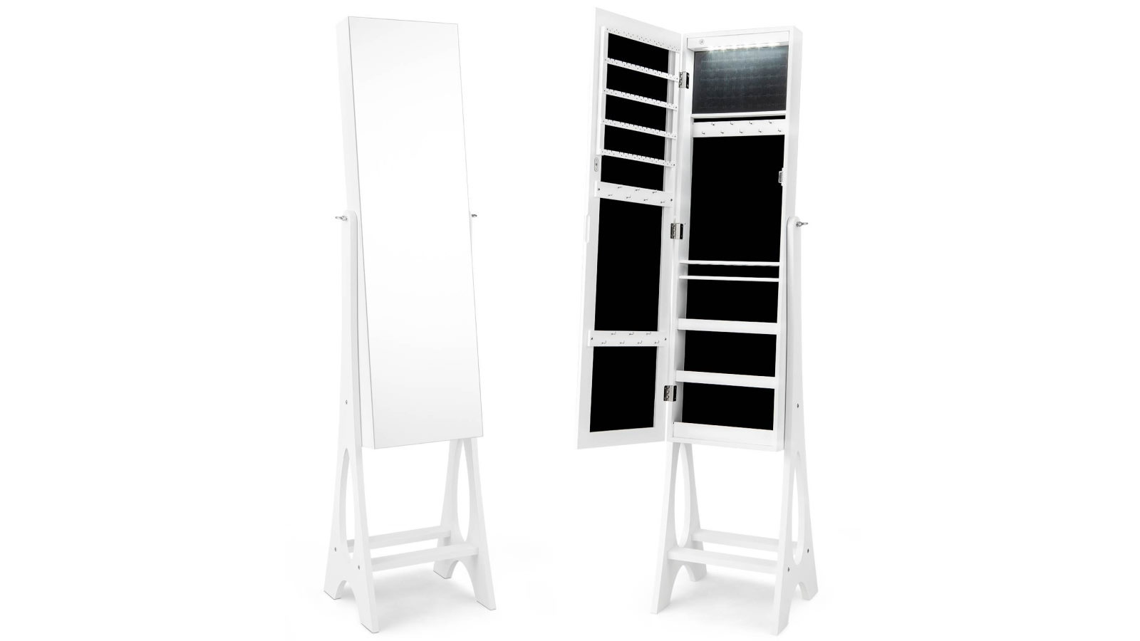 Costway 155cm Freestanding Jewelery Cabinet with Full Length Mirror and Built-in Light - White
