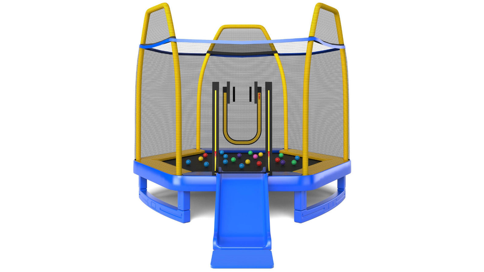 Costway 7ft Round Trampoline with Slide Ladder and 20 Ball - Blue
